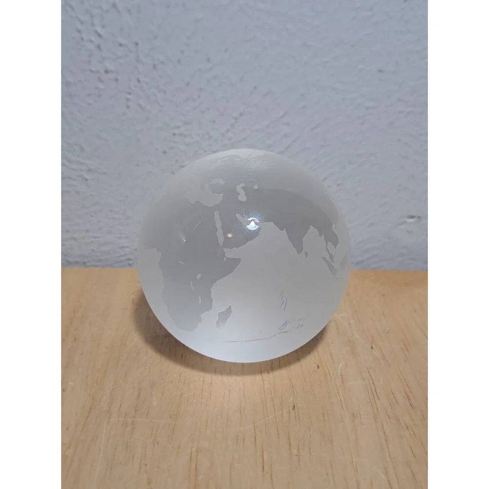 Tiffany & Co. Globe Etched Glass Crystal Paperweight Made in Austria